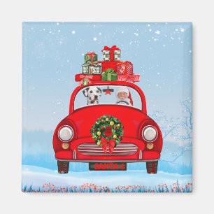 Aimant Chien Dalmatien En Voiture Avec Le Père Noël