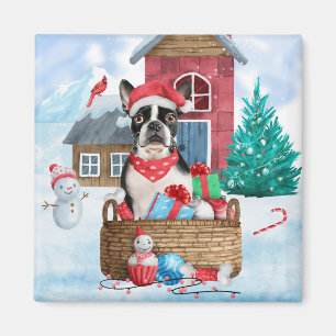 Aimant Chien de Boston Terrier dans la neige Maison de Ch