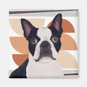 Aimant Chien de Boston Terrier - Orange Géométrique