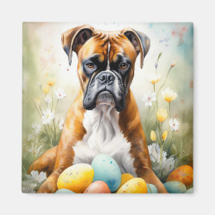 Aimant Chien de boxe avec oeufs de Pâques vacances