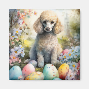 Aimant Chien de caniche avec Oeufs de Pâques Fête
