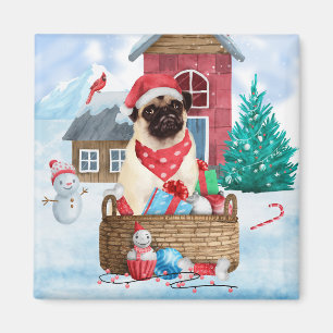 Aimant Chien de carlin dans la neige Maison de Chien de N