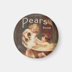 Aimant Chien de manchon prenant un bain, vintage, antique