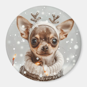 Aimant Chien de Noël Chihuahua Reindeer