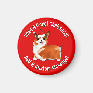 Aimant Chien de Noël Corgi avec chapeau de Père Noël