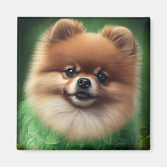 Aimant Chien de Poméranie en tenue de jour St. Patrick (Devant)