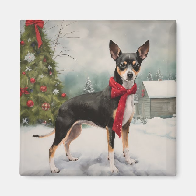 Aimant Chien de Rat Terrier à Noël de neige (Devant)
