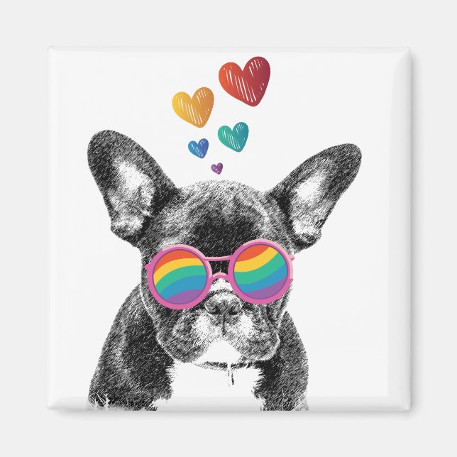 Aimant Chien de taureau avec Coeurs Saint-Valentin (Devant)