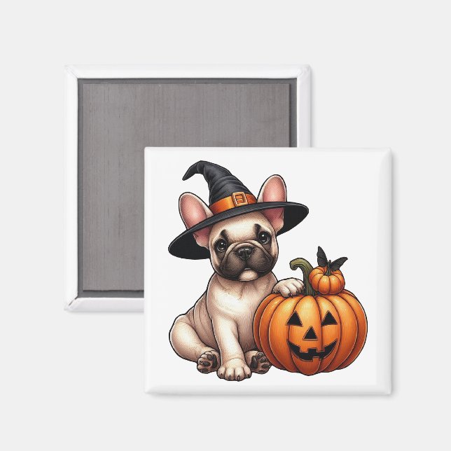 Aimant Chien de taureau français en Casquette sorcier ave (Recto/Verso)