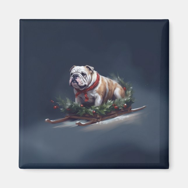 Aimant Chien de taureau neige hiver (Devant)