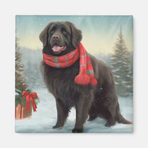 Aimant Chien de Terre-Neuve à Noël de neige