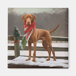 Aimant Chien de Vizsla à Noël de neige