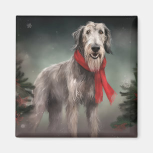 Aimant Chien de Wolfhound à Noël de neige