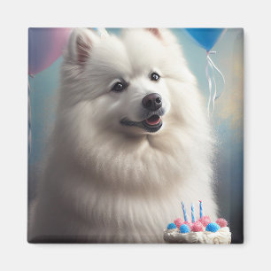 Aimant Chien d'eskimo américain avec anniversaire de ball