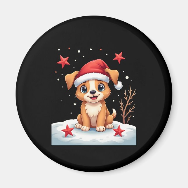 Aimant Chien drôle avec les étoiles de Noël pour la saiso (Devant)