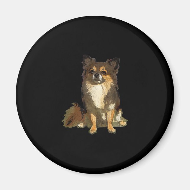 Aimant Chien graphique long Haired Chihuahua mignon (Devant)