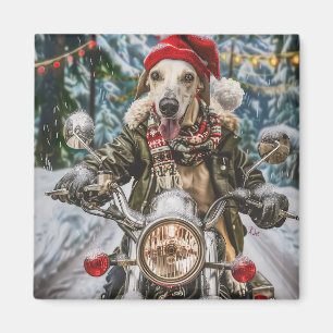 Aimant Chien Greyhound à moto Noël