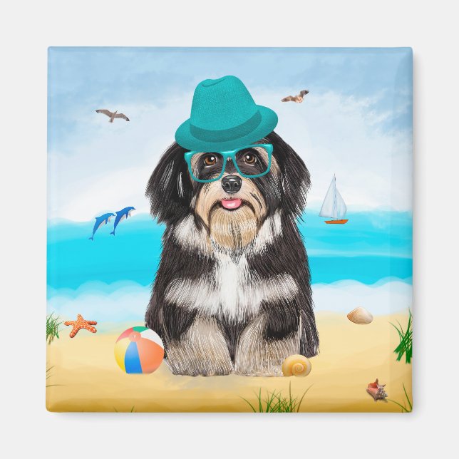 Aimant Chien Havanais sur la plage (Devant)