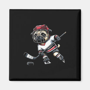 Aimant Chien joueur de hockey Pug mignon pour hommes femm