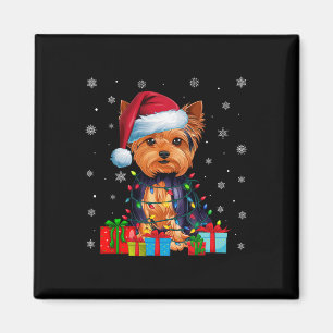 Aimant Chien Luminaires de Noël laid Santa Hat Yorkshire 