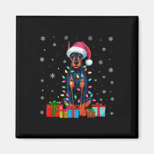 Aimant Chien Moche Noël éclaire Père Noël Doberman Pinsch