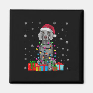 Aimant Chien Moche Noël Lumières Santa Hat Weimaraner Chi