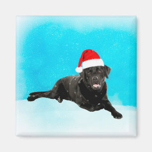 Aimant Chien noir du Labrador assis à la neige Noël