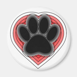 Aimant Chien Paw Dans Le Coeur Rouge Avec Les Outlines