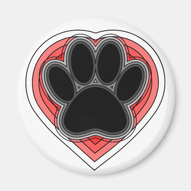 Aimant Chien Paw Dans Le Coeur Rouge Avec Les Outlines (Devant)