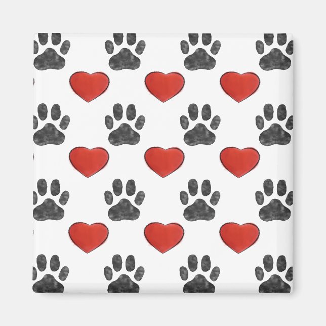 Aimant Chien Paws Et Coeurs Rouges Peinture Motif (Devant)
