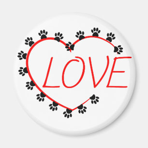 Aimant Chien Paws Red Heart Love