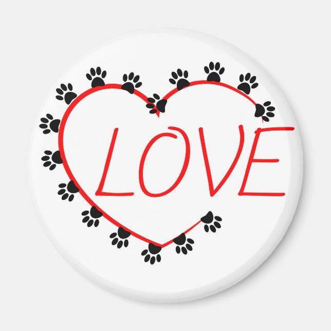 Aimant Chien Paws Red Heart Love (Devant)