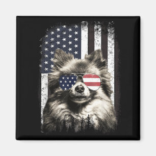 Aimant Chien Poméranie Drapeau Américain 4 Juillet Lunett