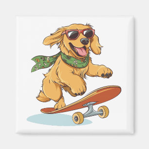 Aimant Chien Retriever doré en skateboard