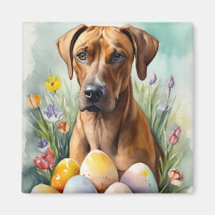 Aimant Chien Rhodesian Ridgeback avec oeufs de Pâques vac