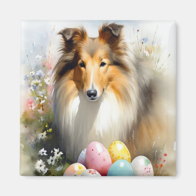 Aimant Chien Rough Collie avec vacances de Pâques  (Devant)