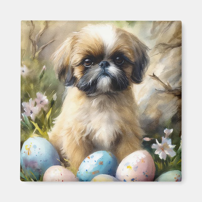 Aimant Chien Shih Tzu avec Oeufs de Pâques Fête (Devant)