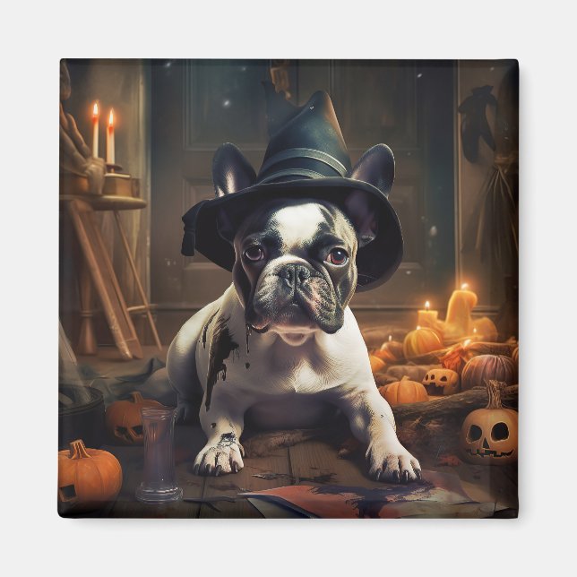 Aimant Chien-taureau Citrouille Halloween effrayant (Devant)