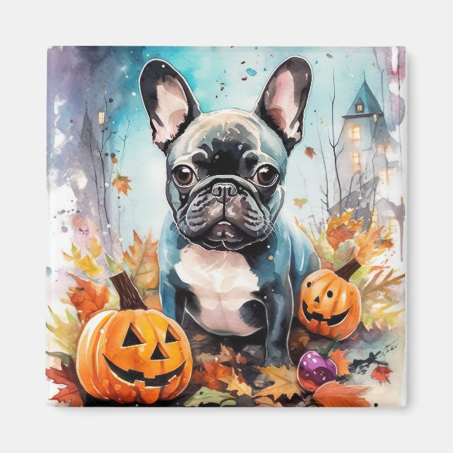 Aimant Chien-taureau français d'Halloween avec la peur Ci (Devant)