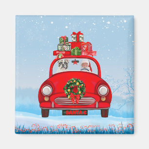 Aimant Chien-taureau français en voiture avec le Père Noë