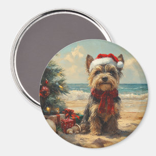 Aimant Chien Terrier Écossais Noël Plage Vintage