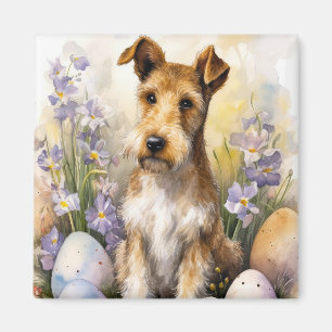 Aimant Chien Terrier Wirefox Avec Oeufs De Pâques Vacance