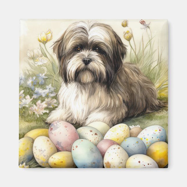 Aimant Chien tibétain de Terrier avec oeufs de Pâques vac (Devant)