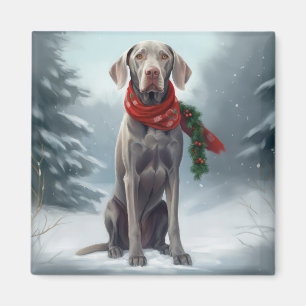 Aimant Chien Weimaraner à Noël de neige