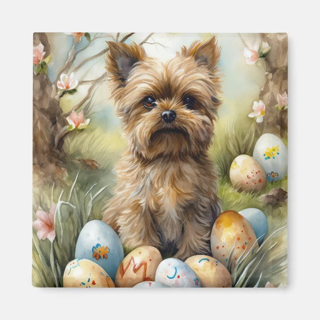Aimant Chien Yorkipoo Avec Oeufs De Pâques Vacances (Devant)
