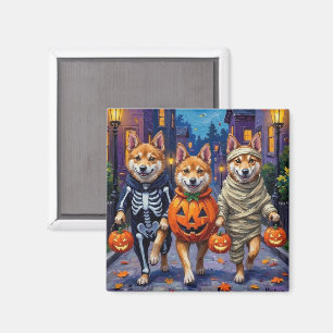 Aimant Chiens Akita faisant Trick-or-Treat dans des costu