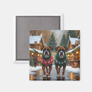 Aimant Chiens Boxer Noël Neige Fêtes