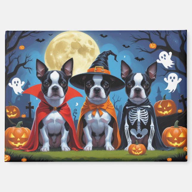 Aimant Chiens de Boston Terrier Citrouille Halloween Funn (Recto)