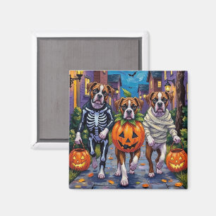 Aimant Chiens de boxe - Trick ou traitement en costumes d