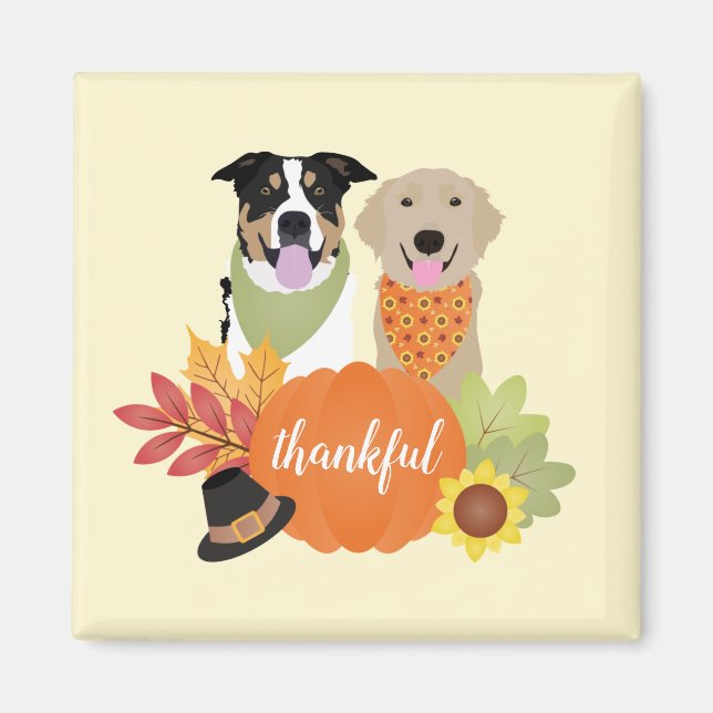 Aimant Chiens de grâce Thanksgiving Citrouilles de récolt (Devant)
